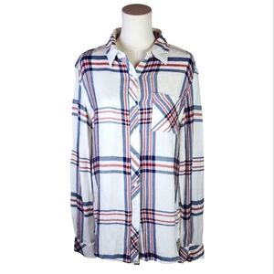 BLL New York Collegiate Plaid Button Down Shirt Red White Blue Size S